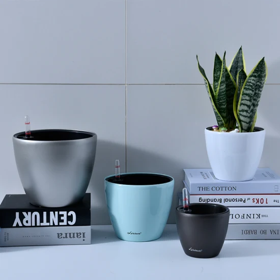 Vasos de flores de melhor preço Plantadores ecológicos Vasos de jardinagem Tamanho redondo Funções de auto-irrigação para escritório doméstico e jardim (HG-0815-4)