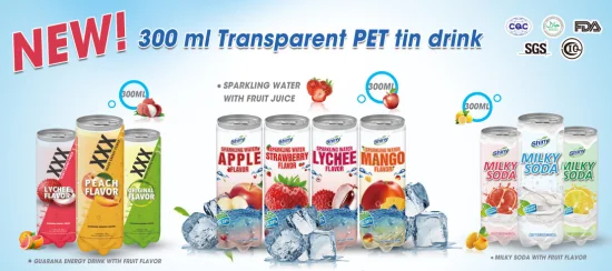 Lata pet transparente 300 ml para refrigerante água com gás com suco de frutas