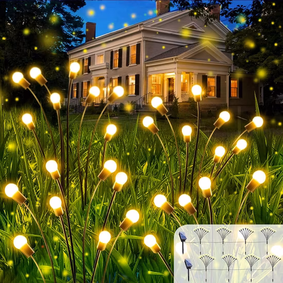 Luz solar vaga-lume à prova d'água LED luz de jardim para decoração de piso de gramado luz LED para balanço do vento